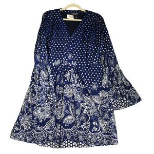 The Pyramid Collection Dress Women Size XL Blue Polka Dot Floral Lace Lined Boho